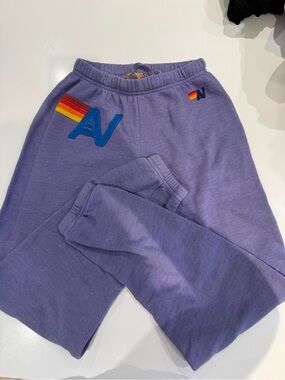 Aviator Nation Lavender Sweatpants with Rainbow Stripe Logo